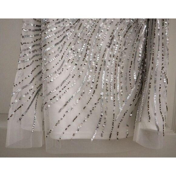 Adrianna Papell Women's Sz 14 Ivory Beaded Sequin Trapeze Lined Shift Dress - Picture 5 of 13